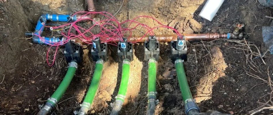 Components of an irrigation system during installation in Denver, CO.